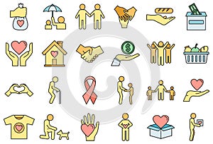 Volunteering charity icons set vector color