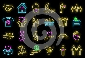 Volunteering charity icons set vector neon