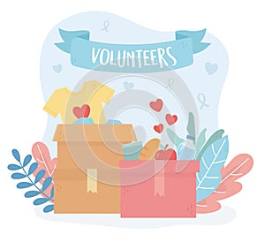 Volunteering, help charity volunteers boxes clothes food love support