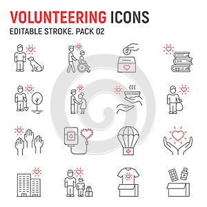 Volunteering line icon set
