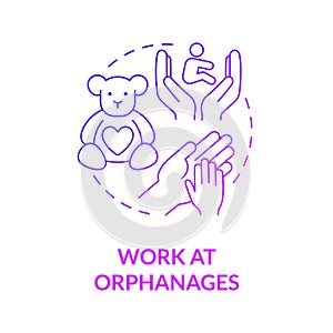 Volunteering at orphanages purple gradient concept icon photo