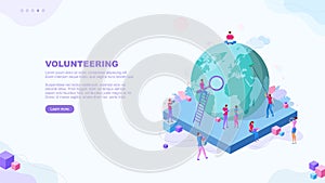 Volunteering page concept. Save planet. Teamwork metaphor concept. Globalisation. Learning. Education. Knowledge. Training.