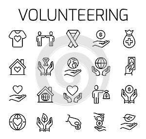 Volunteering related vector icon set.