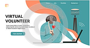 Volunteering, volunteer services, altruistic job activity concept. Website app landing web page template. Flat vector