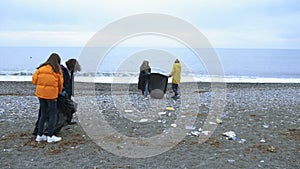 Volunteers clean up trash on the beach in the fall. Environmental issues