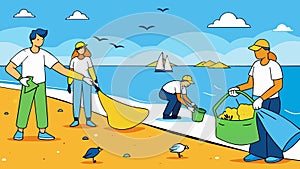 Volunteers Cleaning Beach Pollution - Environmental Preservation Effort Plastic Bag Free Day photo