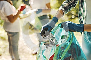 Volunteers cleaning up the city park