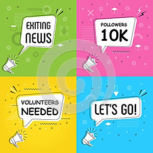 Volunteers needed in bubble vector on bright yellow background. Exiting news comic speech bubble. Followers 10 k text cartoon