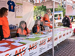 Volunteers at registration table for Walk MS Oregon, spring 2015, Corvallis