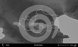Volvi Municipality outlined, Greece. Grayscale