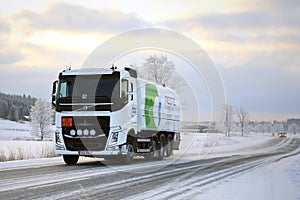 Volvo FH Tank Truck Hauls Diesel Fuel in Winter