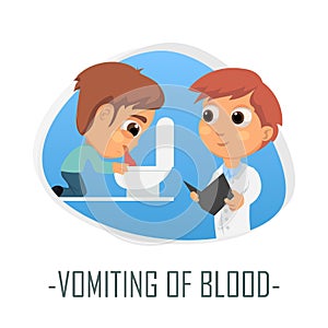 Vomiting of blood medical concept. Vector illustration.