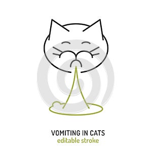 Vomiting cat icon. Feline stomach problem. Pet health concerns.