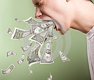 Vomiting by money photo