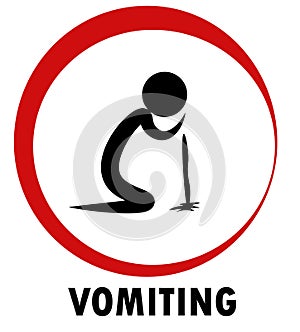 Vomiting pictogram, People on red ring, symptom of disease