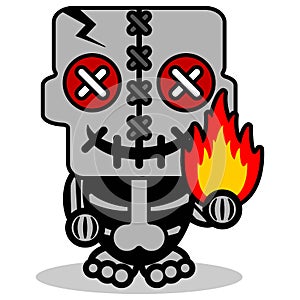 Voodoo fire skull doll mascot