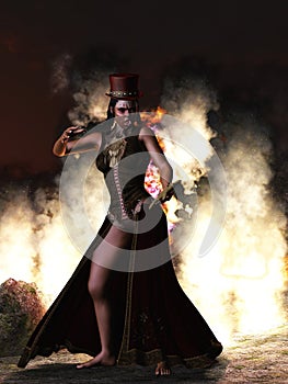 Voodoo priestess with voodoo doll photo