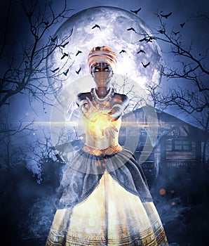 Voodoo queen or Lady shaman photo