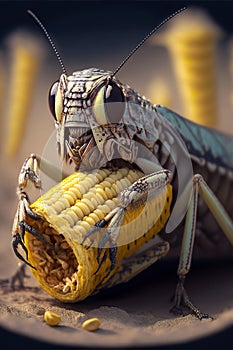 voracious locust eats corn