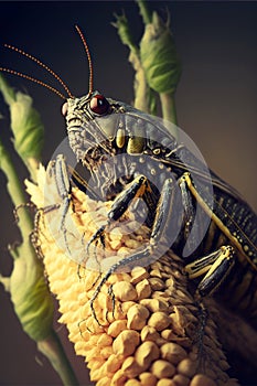 voracious locust eats corn