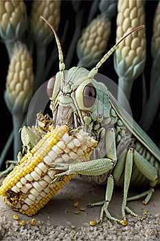 voracious locust eats corn
