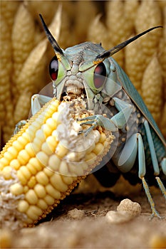 voracious locust eats corn