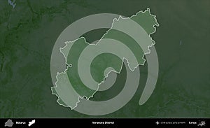 Voranava District highlighted, Belarus. Physical