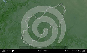 Voranava District outlined, Belarus. Physical
