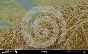 Vorarlberg outlined, Austria. Physical