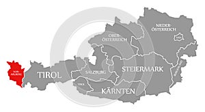 Vorarlberg red highlighted in map of Austria