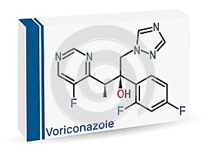Voriconazole, molecule. It is is  triazole antifungal medication used to treat fungal infection. Skeletal chemical formula. Paper