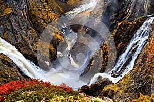 Voringfossen, Norway, the largest waterfall in spring