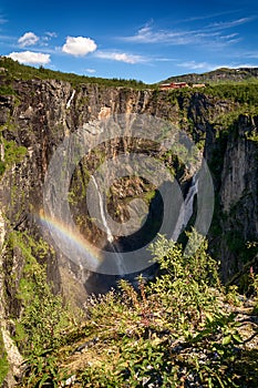 Voringsfossen waterfall canyon valley in Hardangervidda, Norway