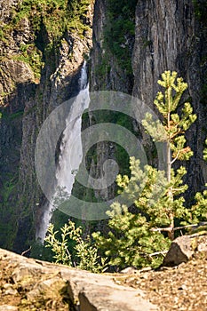 Voringsfossen waterfall canyon valley in Hardangervidda, Norway