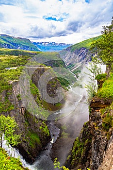 Voringsfossen Waterfall. Falls in mountains Norway