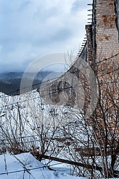 Vorokhta Viaduct, Ukraine. Carpathians, mountain landscape. Old railway bridge in the Carpathian mountains