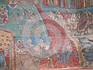 Voronet Monastery, Bucovina County, Romania, Judgement Day scene painting