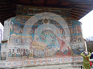 Voronet Monastery, Bucovina County, Romania, Judgement Day scene painting