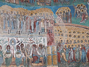 Voronet Monastery, Bucovina County, Romania, Judgement Day scene painting