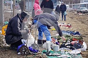 Voronezh, Russia - March 15, 2020: Flea market is a place where people sell old and antiques