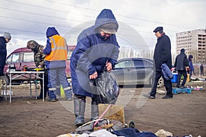 Voronezh, Russia - March 15, 2020: Flea market is a place where people sell old and antiques