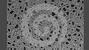 Voronoi geometric surface deforming in a seamless loop animation. Featured grid cells