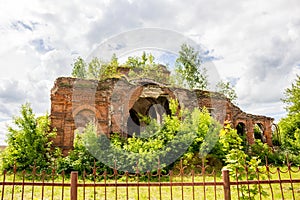 VORSINO, RUSSIA - JULY 2017: Ruins of Church of Assumption of Blessed Virgin Mary