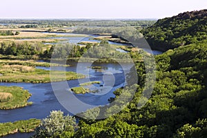 Vorskla river delta . Top view. Ukraine. Europe