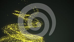 A vortex of lighting particles. A tornado of twisted glowing yellow dots. Abstract digital background with beautiful swirls. 3D