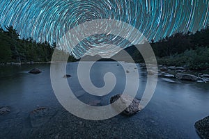 Vortex Spiral Star Trails over Jordan Pond