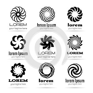 Vortex or tornado symbols logo vector set. Spiral