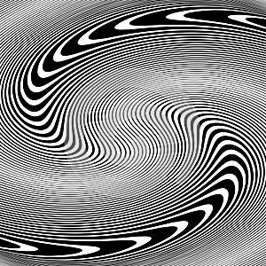 Vortex Whirl Movement Halftone Op Art Design. Abstract Textured Black and White Background