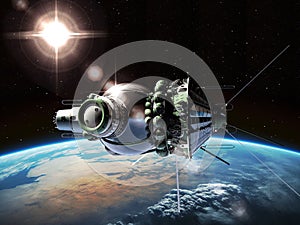 Voskhod 2 spacecraft at the Earth orbit. 3D Illustration.