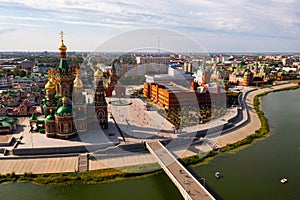 Voskresenskaya embankment in Yoshkar-Ola with Annunciation Cathedral, Mari El, Russia